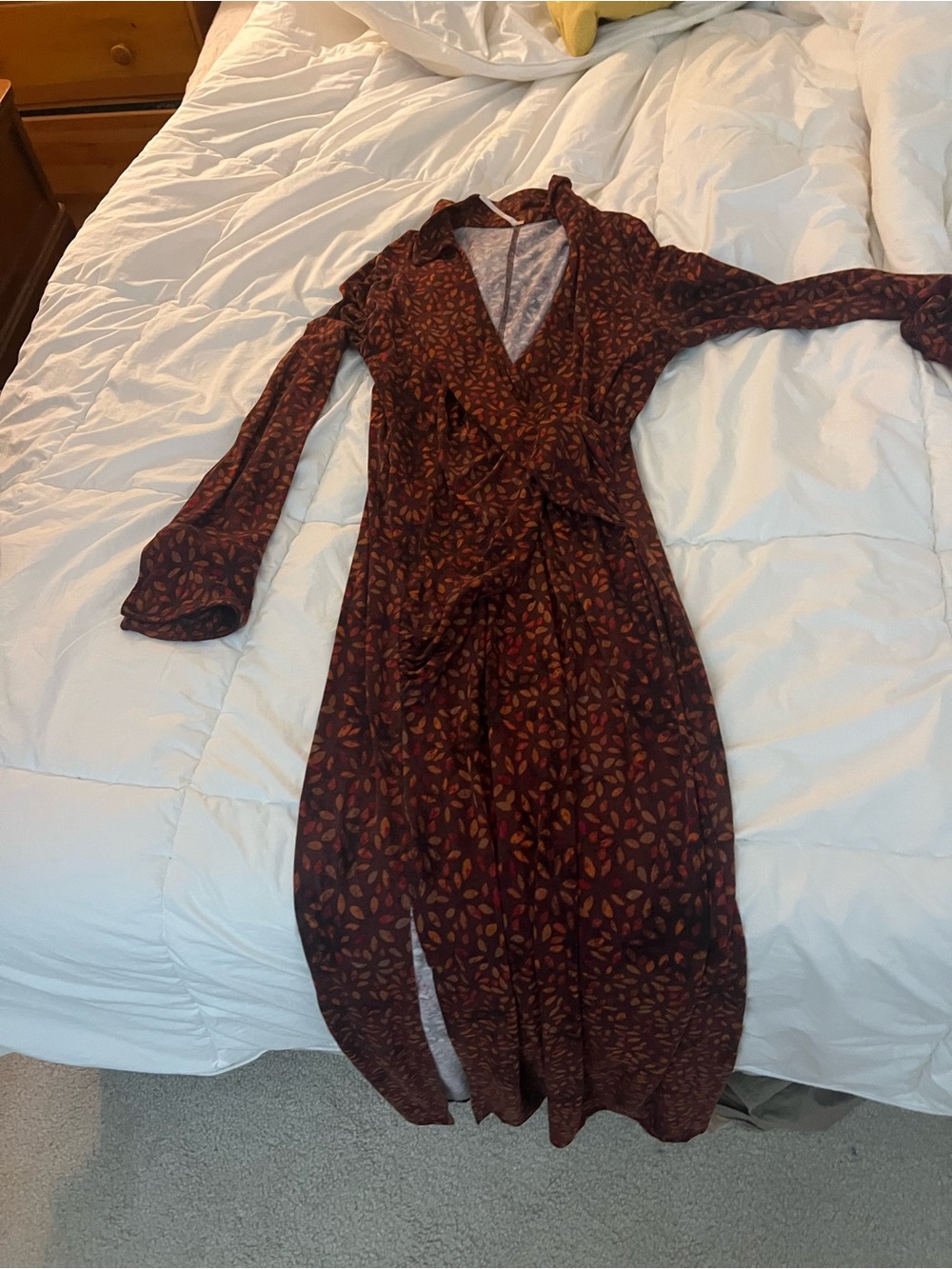 Free People Long Sleeve Burgundy Floral Print Wrap Dress